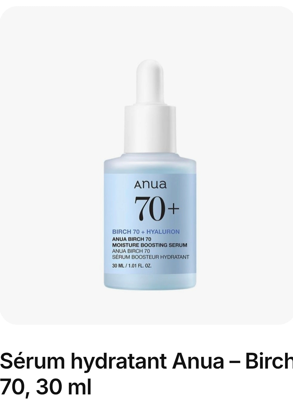 Sérum hydratant Anua – Birch 70, 30 ml