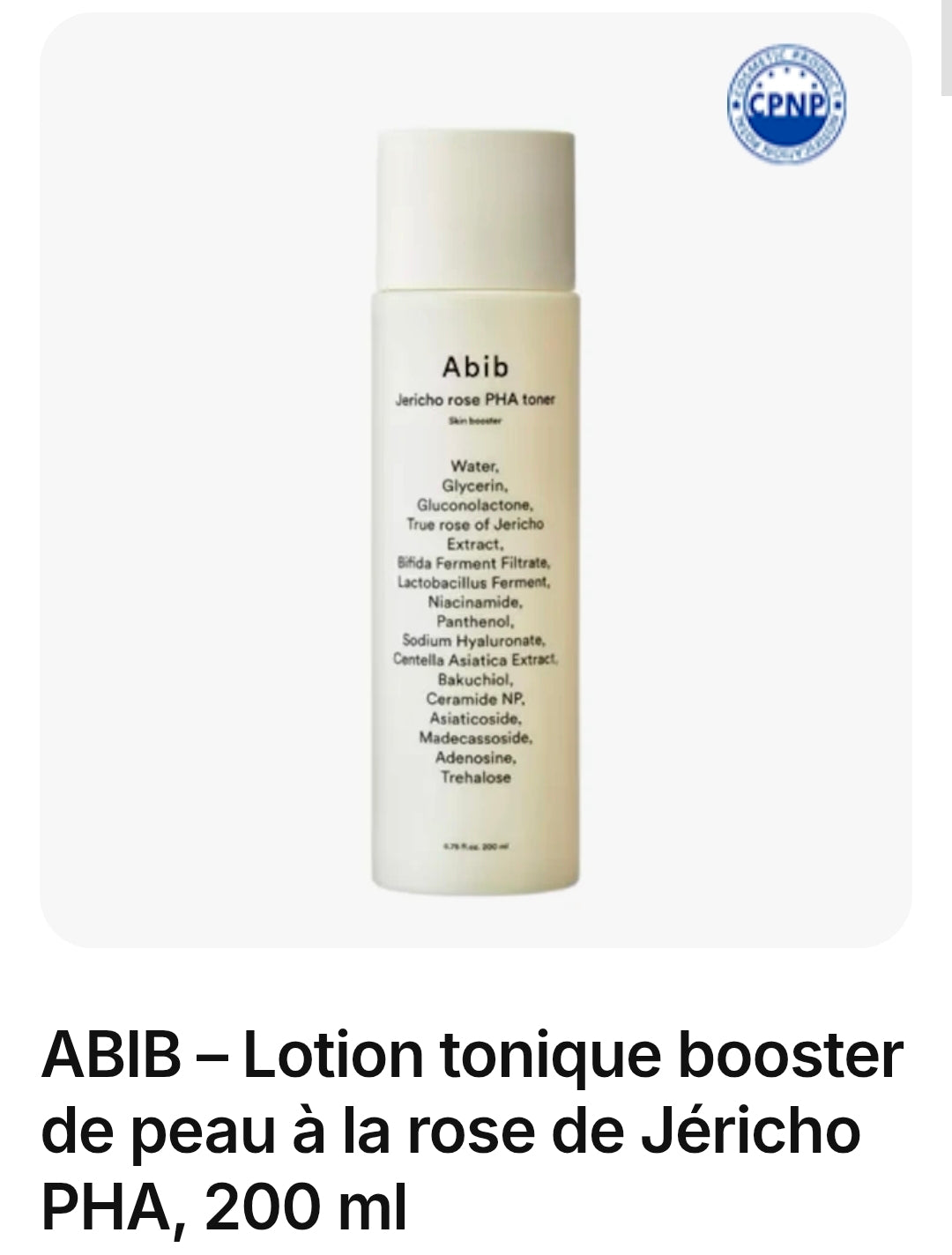 ABIB – Lotion tonique booster de peau à la rose de Jéricho PHA, 200 ml